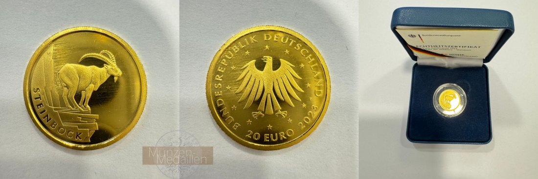 Deutschland MM-Frankfurt Feingold: 3,89g 20 Euro Rückkehr der Wildtiere-Steinbock 2023 F 