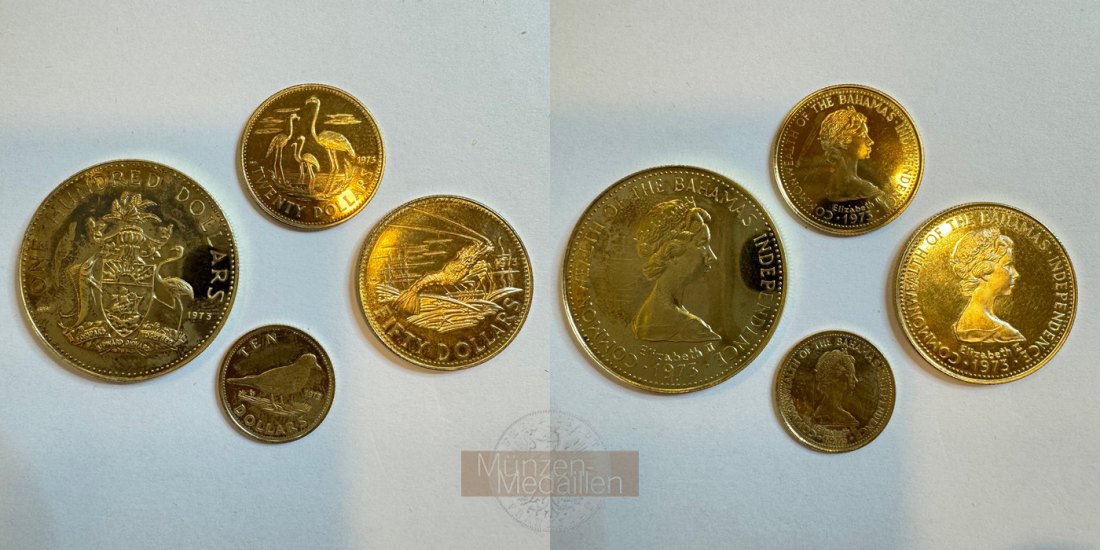  Commonwealth of the Bahamas 10/20/50/100 Dollars Goldmünzenset 1973 MM-Frankfurt Feingold: 15,3g   