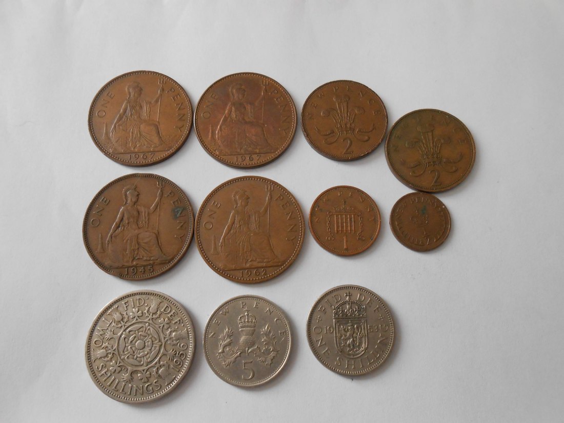  #L12 Großbritannien 11er Lot < One Penny/1/2+1+2+5 New Penny/1+2 Schilling   