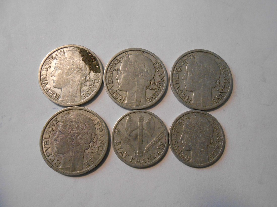  #L15 Frankreich 6er Lot < 1 Franc / 2 Francs   