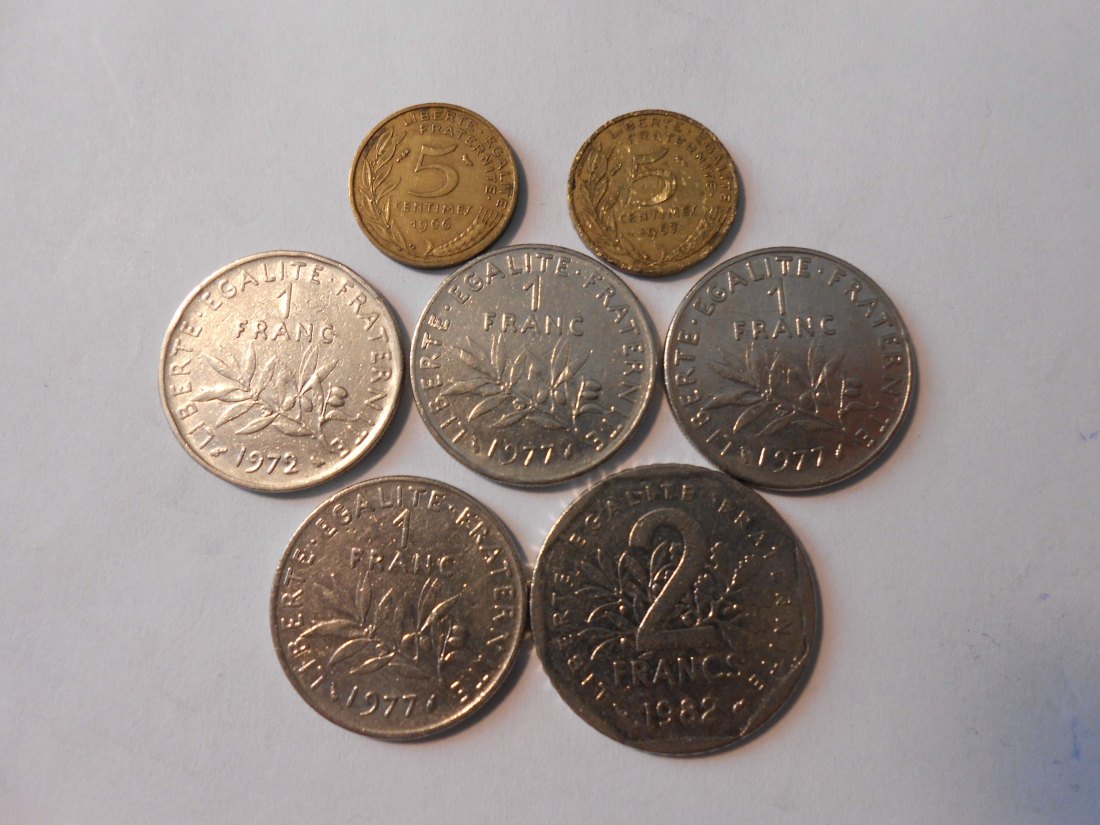  #L16 Frankreich 7er Lot < 5 Centimes / 1 Franc / 2 Francs   