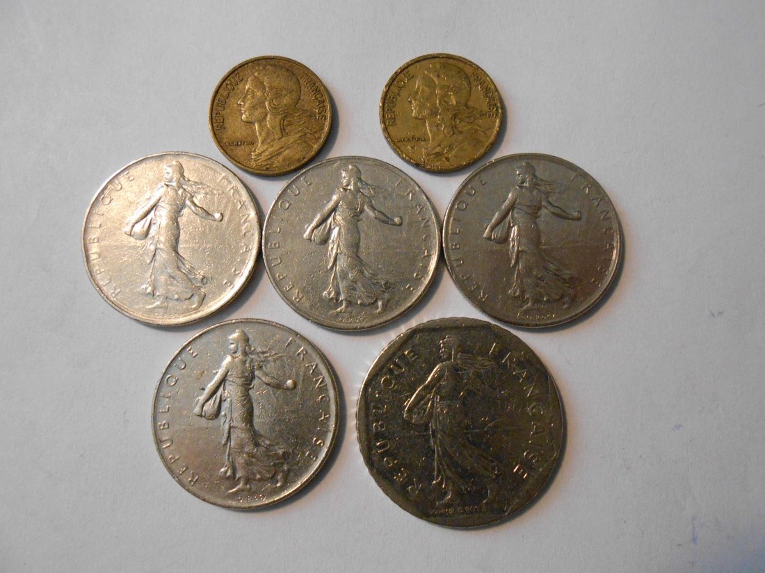  #L16 Frankreich 7er Lot < 5 Centimes / 1 Franc / 2 Francs   