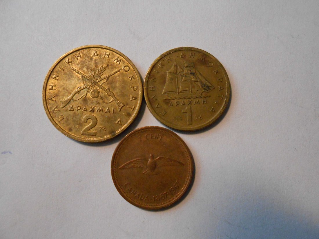  #L17 Griechenland/Kanada 3er Lot < 1 + 2 Drachmen / 1 Cent 1967   