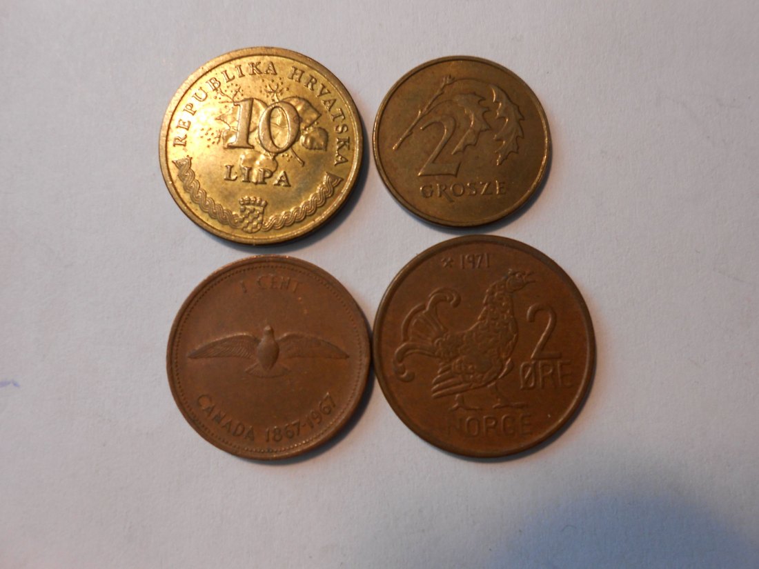  #L19 Norwegen/Polen/Kroatien/Kanada 4er Lot < 2 Öre 2 Grosze 10 Lipa 1 Cent 1967   
