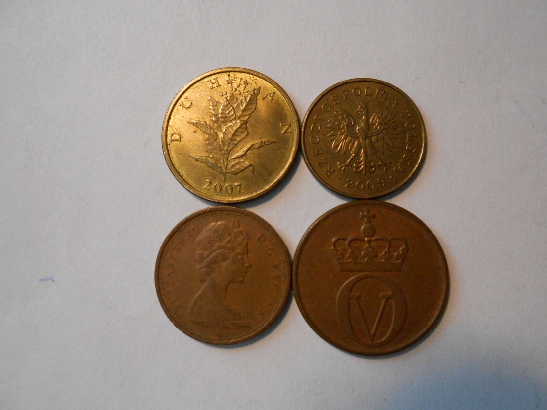  #L19 Norwegen/Polen/Kroatien/Kanada 4er Lot < 2 Öre 2 Grosze 10 Lipa 1 Cent 1967   