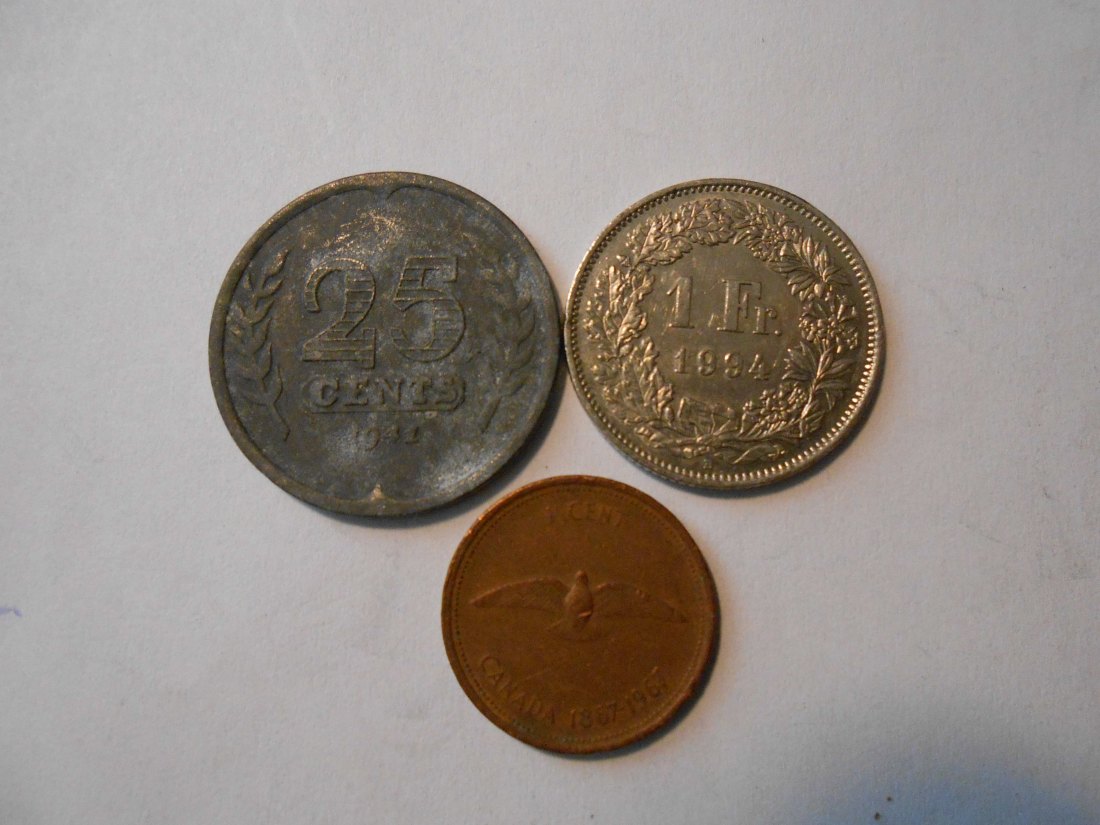  #L20 Niederlande/Schweiz/Kanada 3er Lot < 25 Cent 1941/1 Franken 1994/1 Cent 1967   