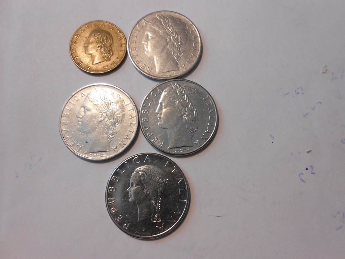  #L21 Italien 5er Lot < 20 Lire 1958 / 100 Lire 1956 1963 1977 / 100 Lire 1979(Gedenkmünze FAO)   
