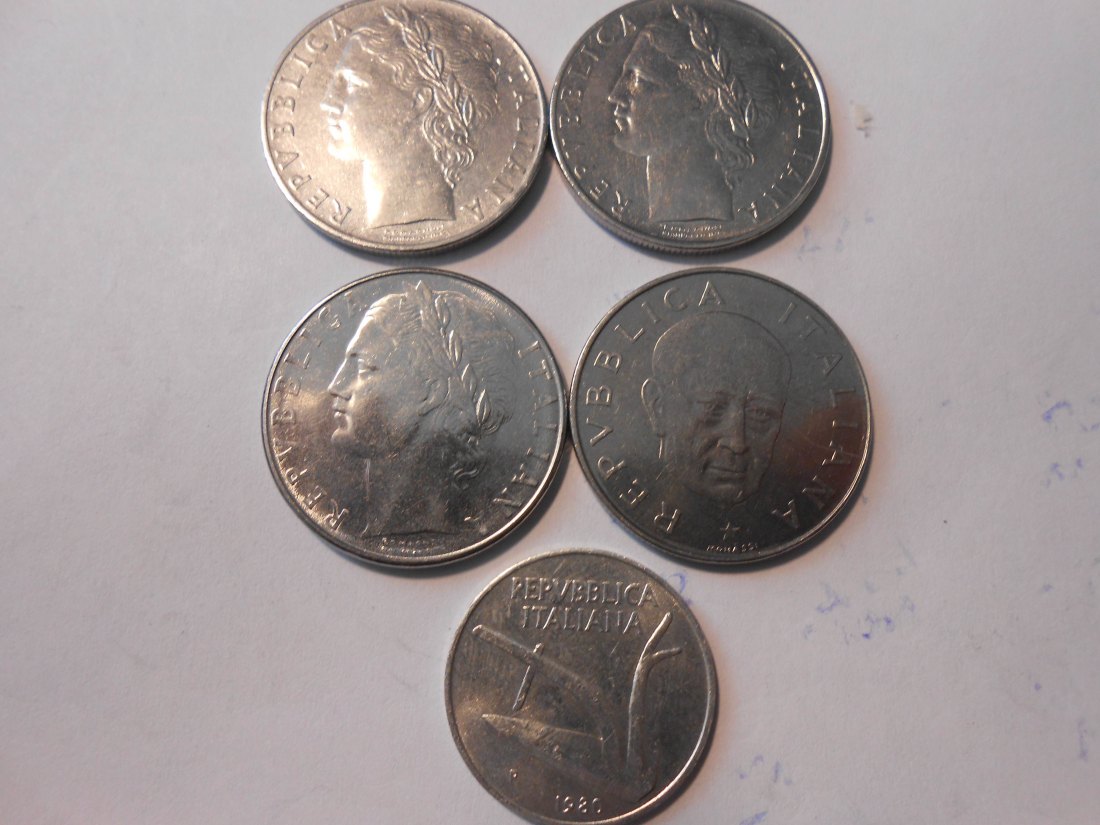  #L22 Italien 5er Lot < 10 Lire 1980 / 100 Lire 1957 1968 1973 / 100 Lire 1974(Gedenkmünze Marconi   