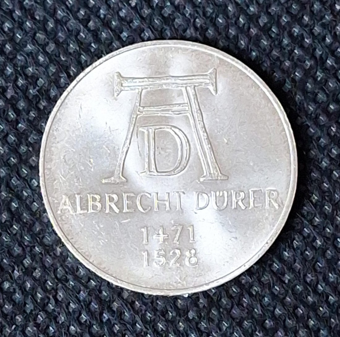  Silber Gedenkmünze BRD: 5 DM 1971 D, Albrecht Dürer, Feingewicht 7,0 Gramm Silber   