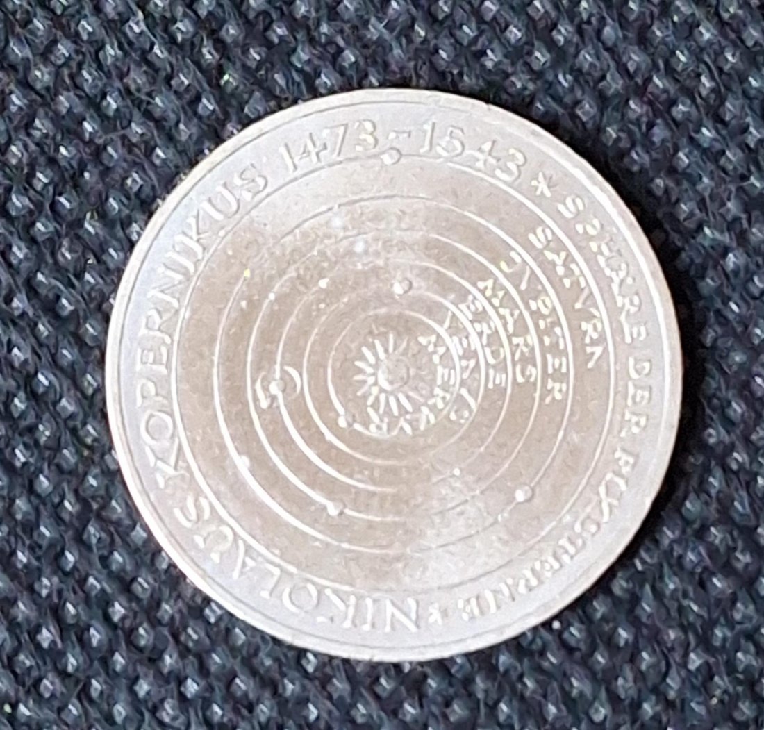  Silber Gedenkmünze BRD: 5 DM 1973 J, Kopernikus, Feingewicht 7,0 Gramm Silber   