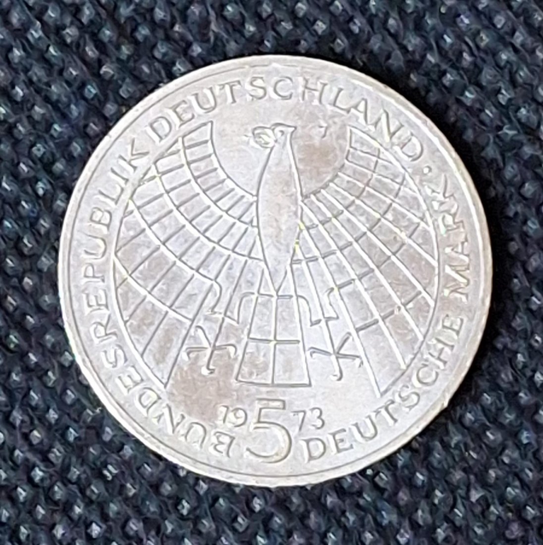  Silber Gedenkmünze BRD: 5 DM 1973 J, Kopernikus, Feingewicht 7,0 Gramm Silber   