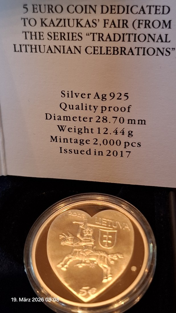  Litauen 5 Euro Silber proof 2017 Jahrmarkt, Nur 2.000 Ex.   