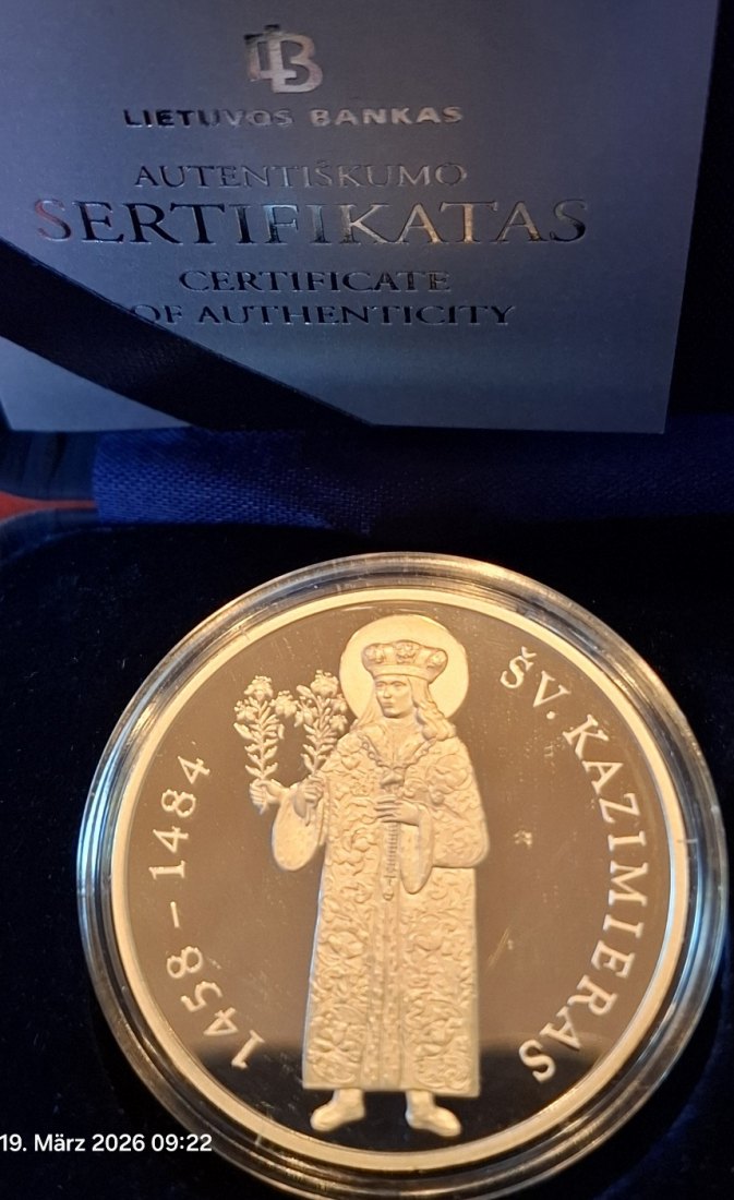  Litauen 50 Litu Silber proof 2008 zum 550. Geburtstag St. Casimir, Auflage 5.000 Ex.   