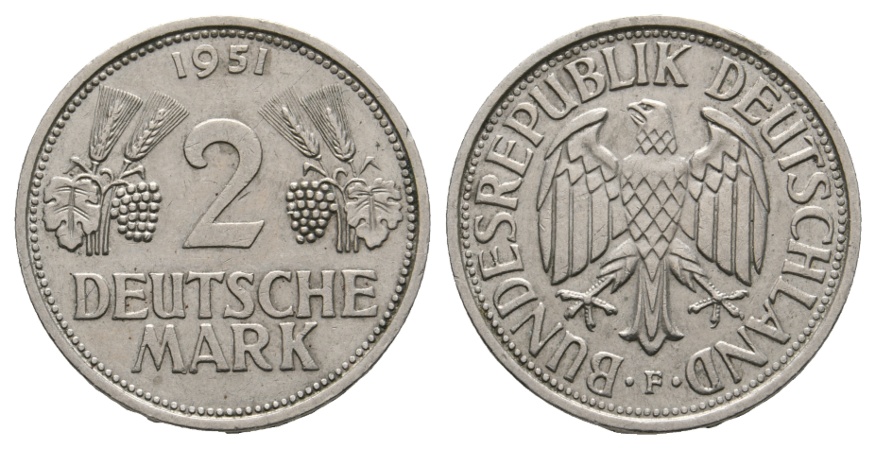  Bundesrepublik Deutschland; 2 Deutsche Mark 1951 F   
