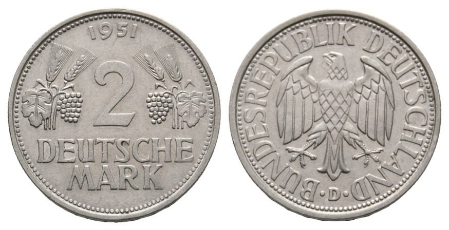 Bundesrepublik Deutschland; 2 Deutsche Mark 1951 D   