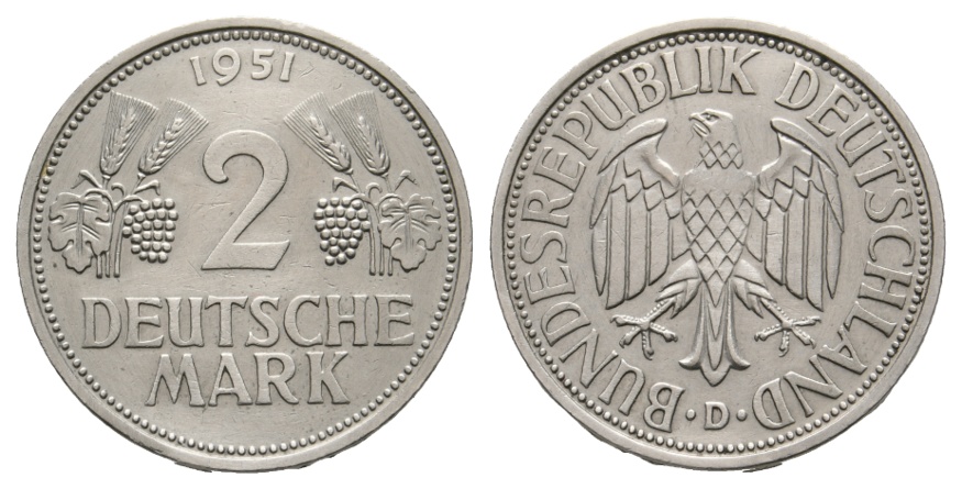  Bundesrepublik Deutschland; 2 Deutsche Mark 1951 D   