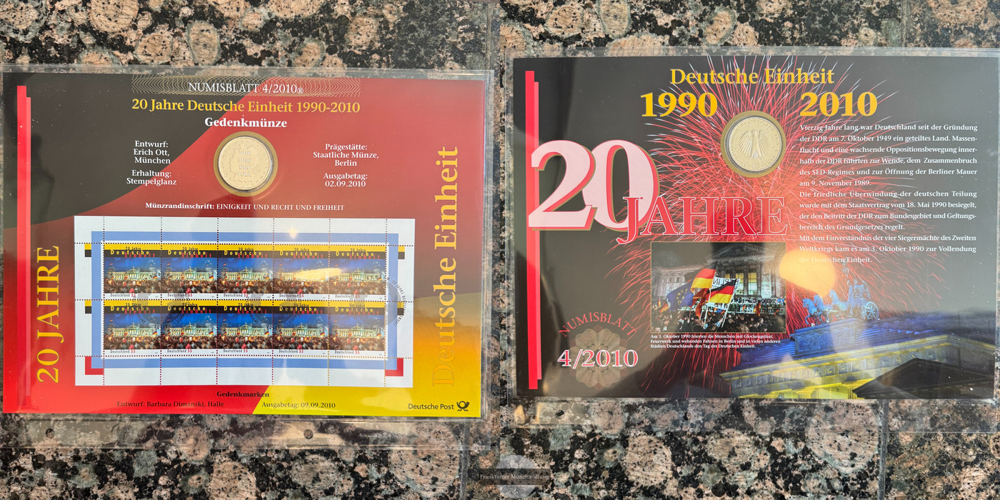  Deutschland Numisblatt 4/2010 Silber 10 Euro deutsche Einheit FM-Frankfurt Feinsilber: 16,65g   