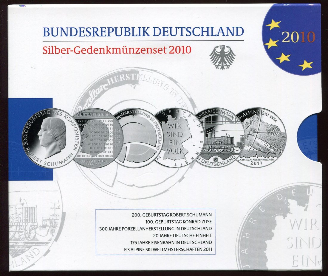  BRD 6x 10 Euro Silber-Gedenkmünzen 2010 in Spiegelglanz   