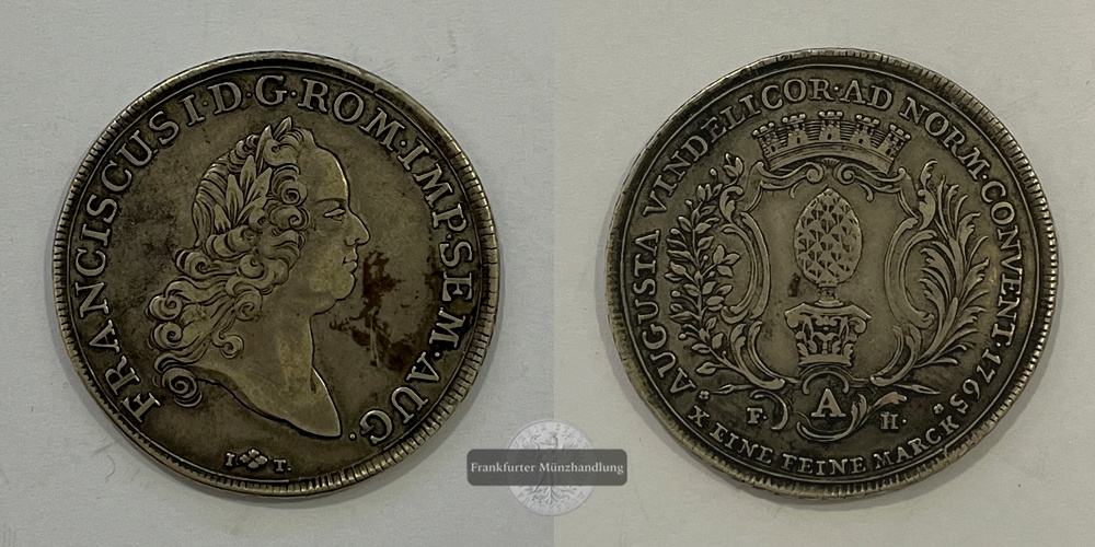  Freie Reichsstadt Augsburg Konventionstaler 1765 Silber FM-Frankfurt Gewicht: 27,9g   