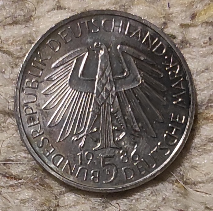  Deutschland 5 Mark 1986, 600 Jahre Universität Heidelberg   