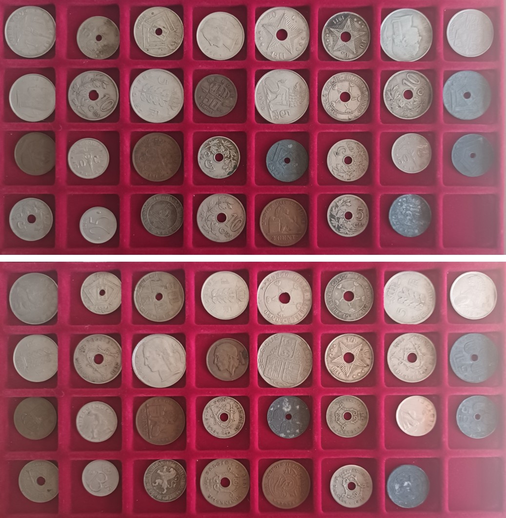  Ausland; Belgien; Lot Kleinmünzen ( 31 Stück ), ohne Tablett   