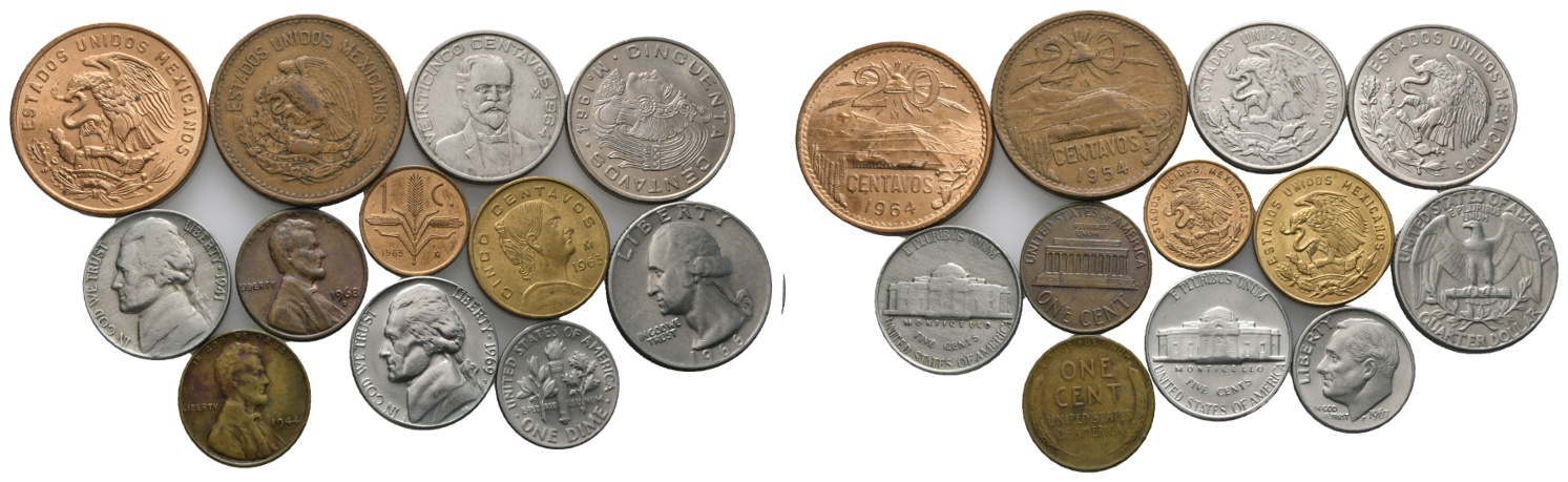  Ausland; Mexiko & USA; Lot Kleinmünzen ( 12 Stück )   