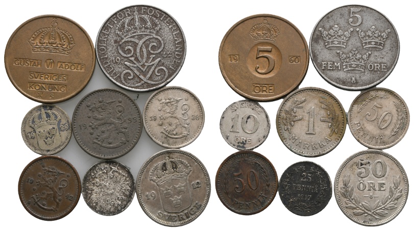  Ausland; Schweden & Finnland; Lot Kleinmünzen ( 8 Stück )   