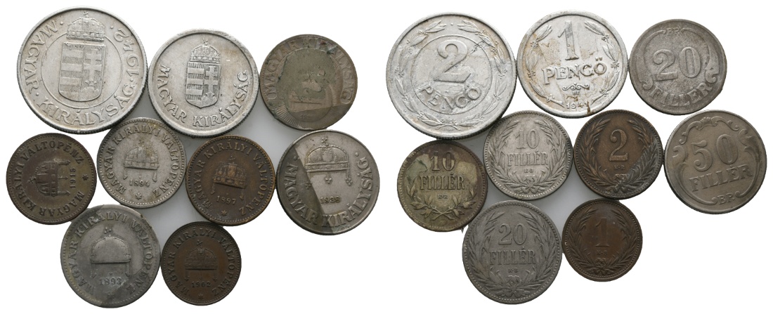  Ausland; Ungarn; Lot Kleinmünzen ( 9 Stück )   