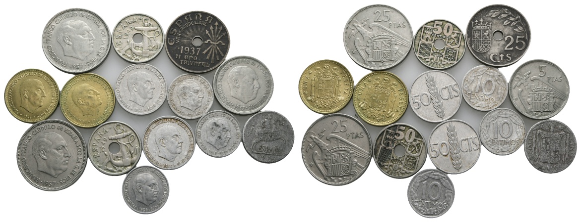  Ausland; Spanien; Lot Kleinmünzen ( 14 Stück )   