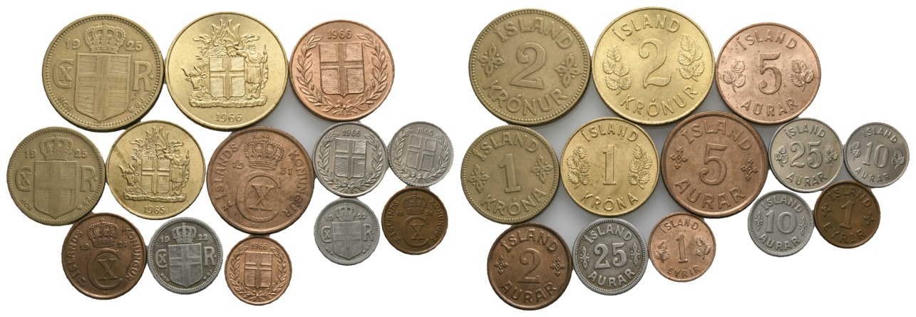  Ausland; Island; Lot Kleinmünzen ( 13 Stück )   