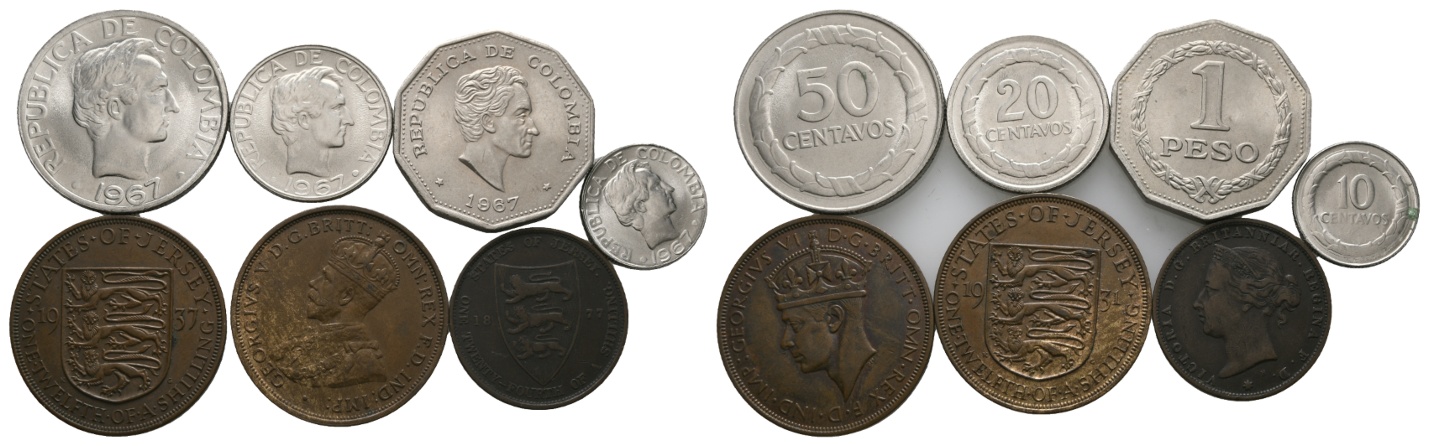  Ausland; Kolumbien & Jersey; Lot Kleinmünzen ( 7 Stück )   