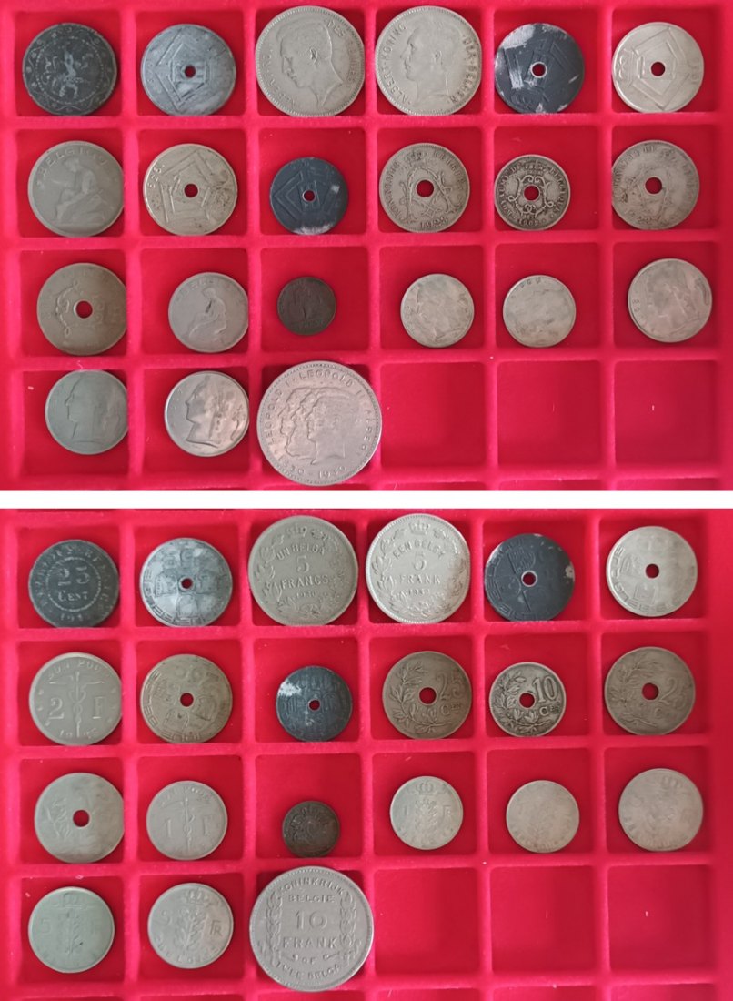  Ausland; Belgien; Lot Kleinmünzen ( 21 Stück ), ohne Tablett   
