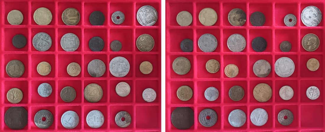  Ausland; Frankreich; Lot Kleinmünzen ( 29 Stück ), ohne Tablett   