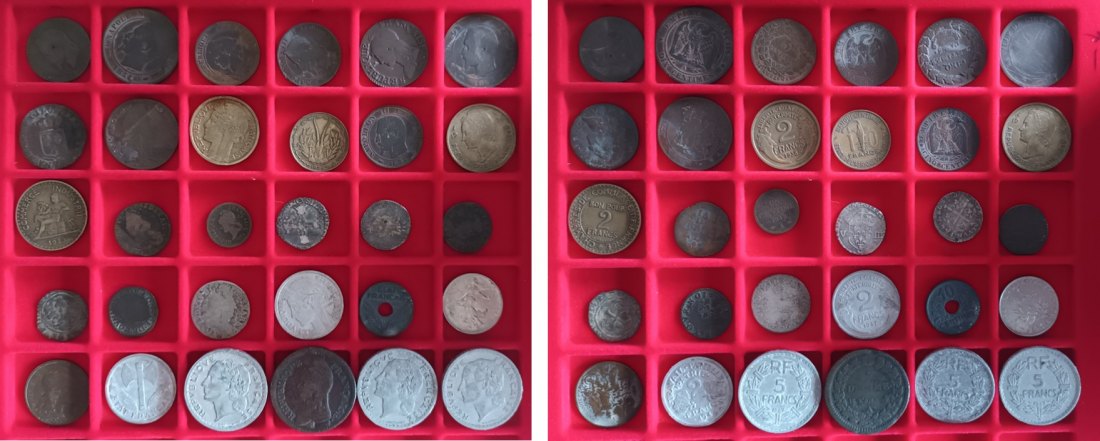  Ausland; Frankreich; Lot Kleinmünzen ( 30 Stück ), ohne Tablett   