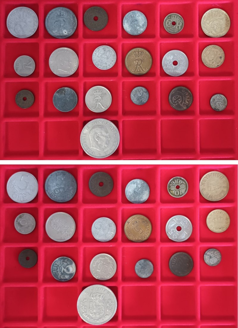  Ausland; Dänemark; Lot Kleinmünzen ( 19 Stück ), ohne Tablett   