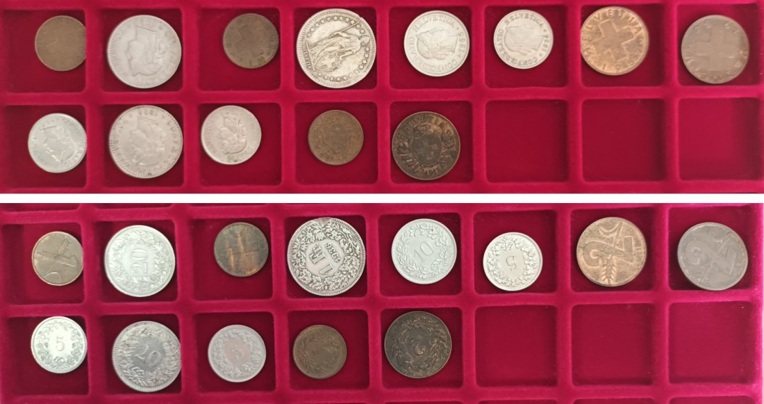  Ausland; Schweiz; Lot Kleinmünzen ( 13 Stück ), ohne Tablett   