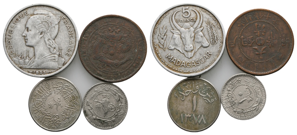  Ausland; China, Madagaskar, Saudi- Arabien, Osman. Reich; Lot Kleinmünzen ( 4 Stück )   