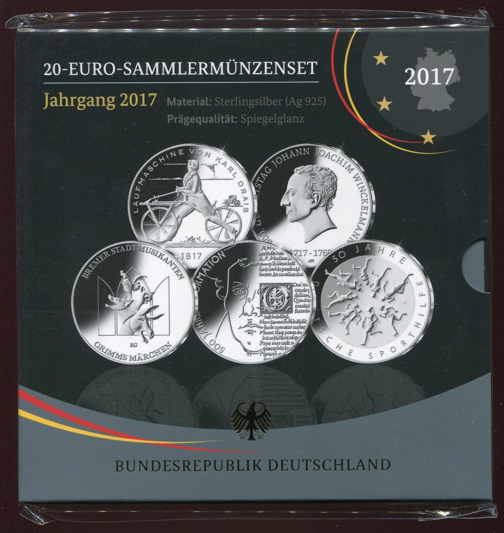  20 Euro-Sammlermünzenset 2017 mit 5 Silbermünzen in Spiegelglanz OVP   