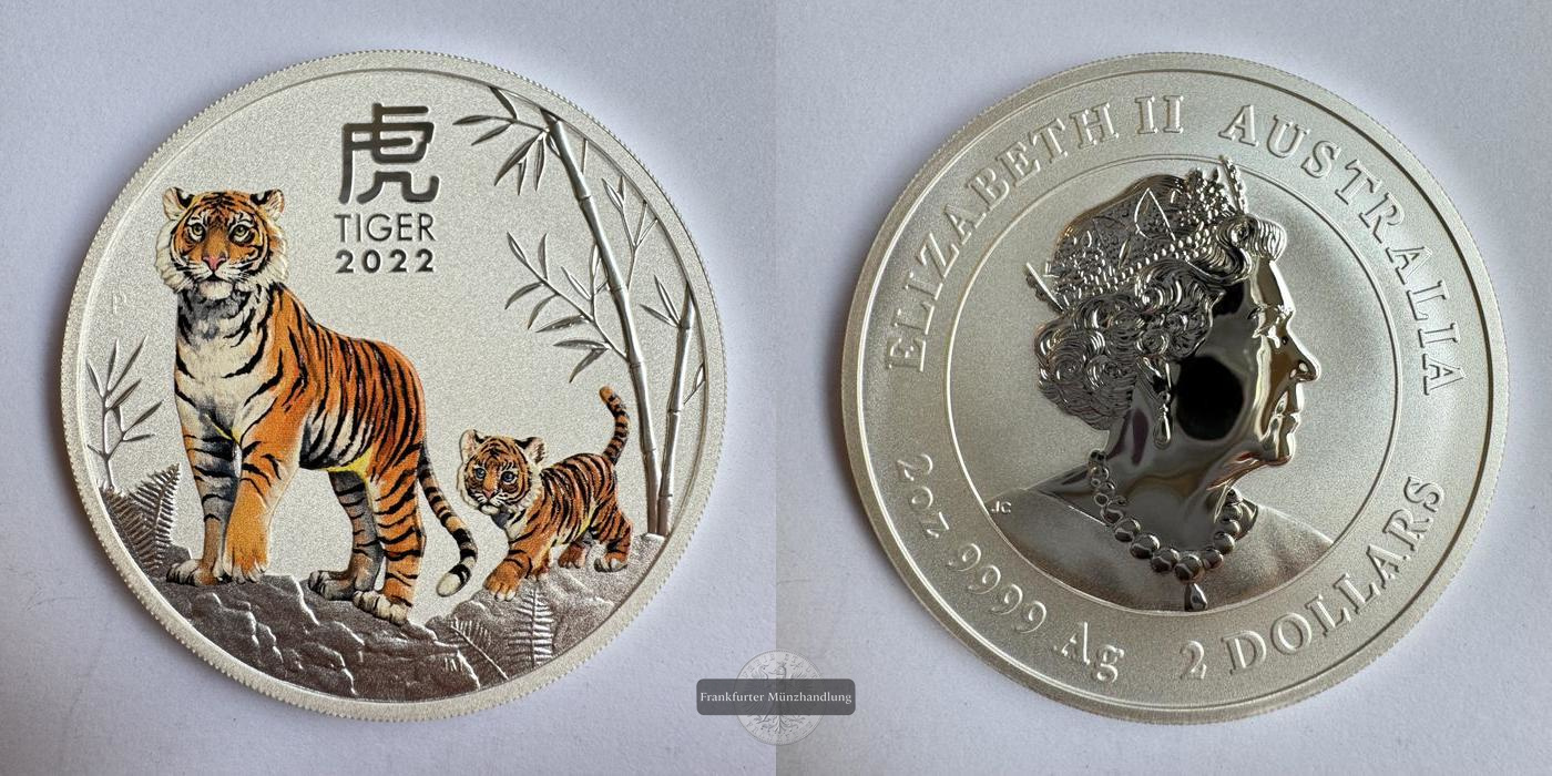  Australien / 2 Dollars (Year of the Tiger; Coloured) 2022 FM-Frankfurt KM#4380.1 Feinsilber: 62,2g   