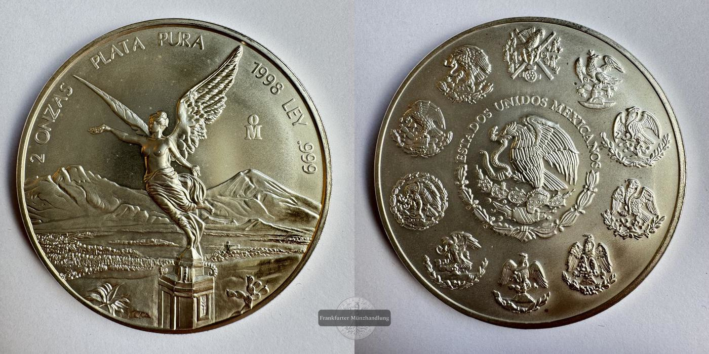  Mexiko / 2 Onzas Libertad 1998 (1996-2025) FM-Frankfurt KM#614 Feinsilber: 62,2g   