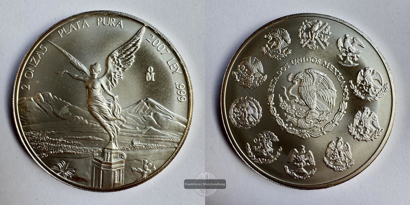  Mexiko / 2 Onzas Libertad 2007 (1996-2025) FM-Frankfurt KM#614 Feinsilber: 62,2g   