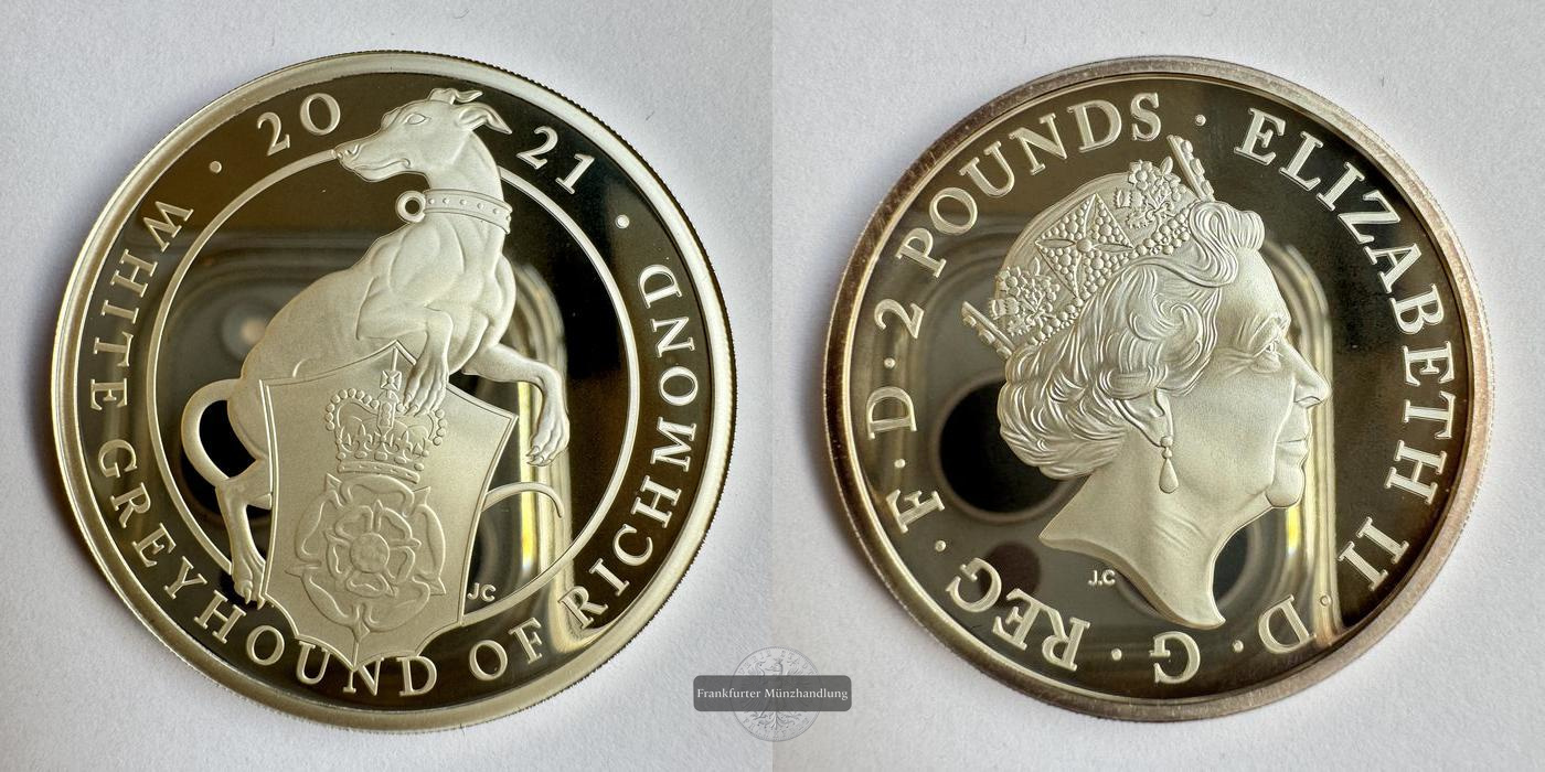  UK / 2 Pounds White Greyhound of Richmond - Proof 2021 FM-Frankfurt KM#2013 Feinsilber: 31,1g   