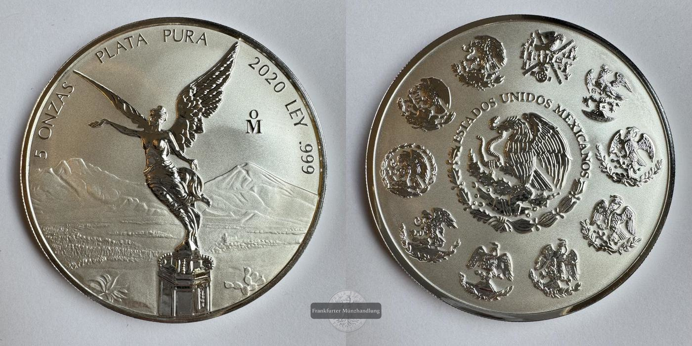 Mexiko / 5 Onzas Libertad 2020 (1996-2024) Reverse Proof FM-Frankfurt KM#615 Feinsilber: 155,5g   