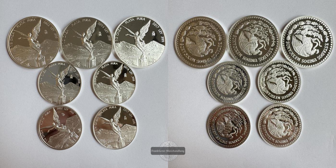 Lot: Mexiko / 4x 1/4 + 3x 1/2 Onza Libertad div. Jg. Proof FM-Frankfurt Feinsilber: 77,754g   
