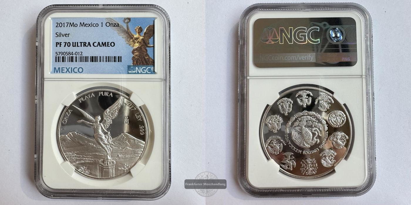  Mexico / 1 Onza Libertad Plata Pura 2017 PF 70 NGC Graded FM-Frankfurt KM#639 Feinsilber: 31,06g   