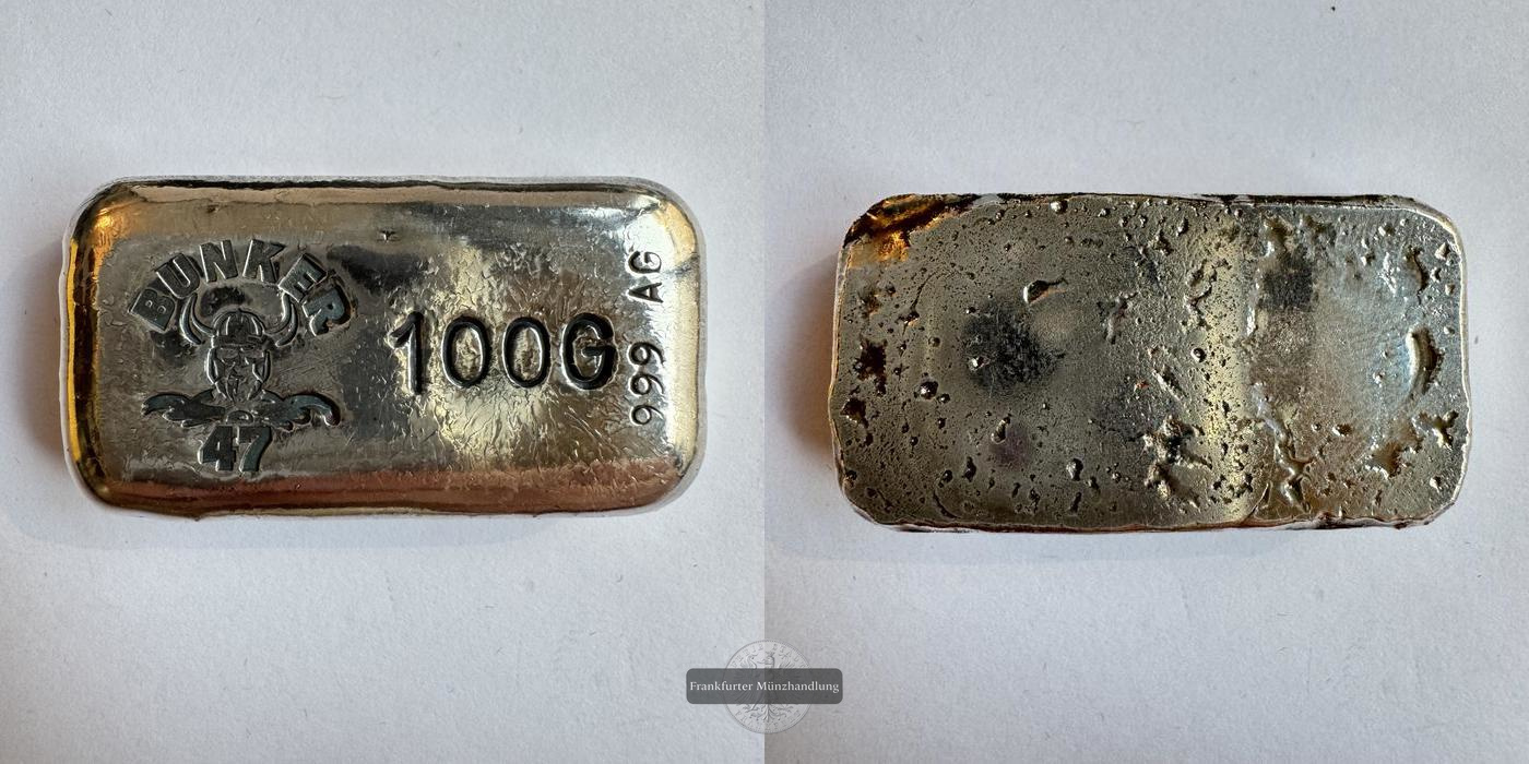  Deutschland / Bunker 47 100g Silberbarren 2025 FM-Frankfurt Feinsilber: 100,5g   