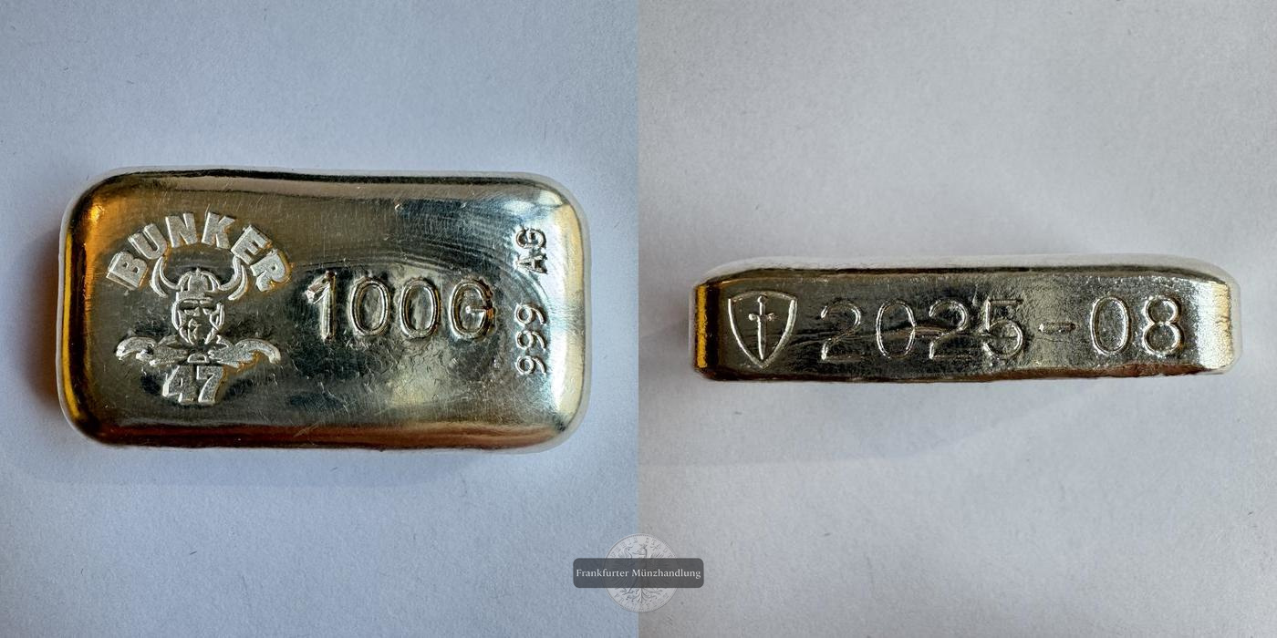  Deutschland / Bunker 47 100g Silberbarren 2025 FM-Frankfurt Feinsilber: 102,7g   