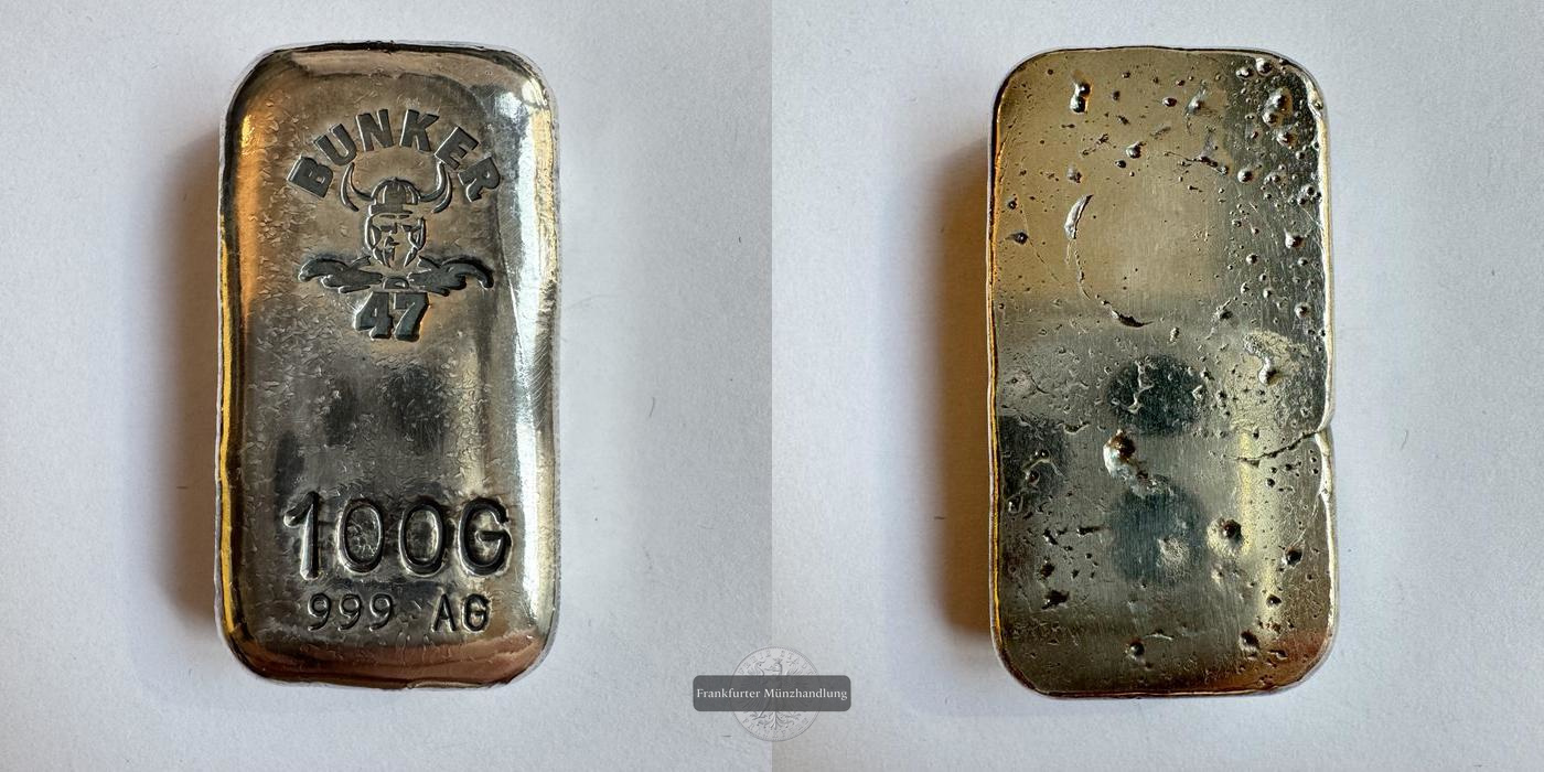  Deutschland / Bunker 47 100g Silberbarren FM-Frankfurt Feinsilber: 103,9g   