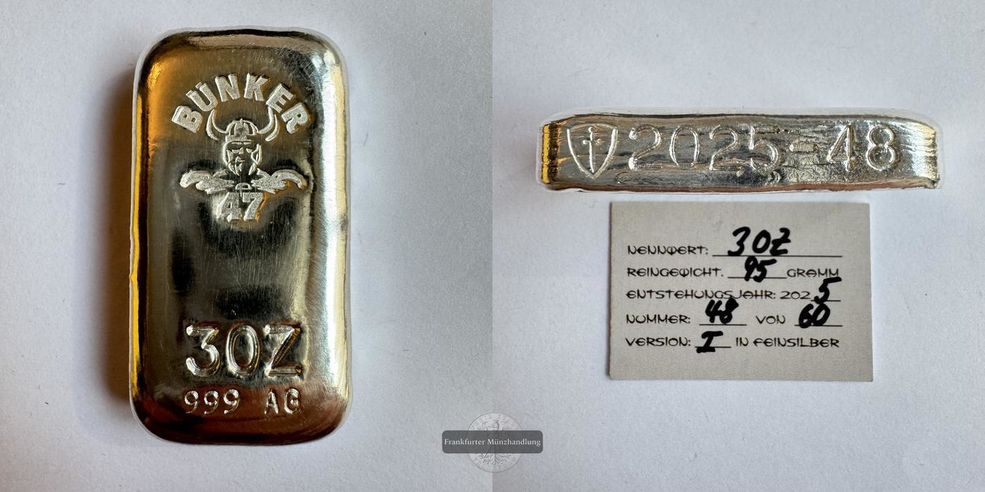  Deutschland / Bunker 47 3oz Silberbarren FM-Frankfurt Feinsilber: 95g   
