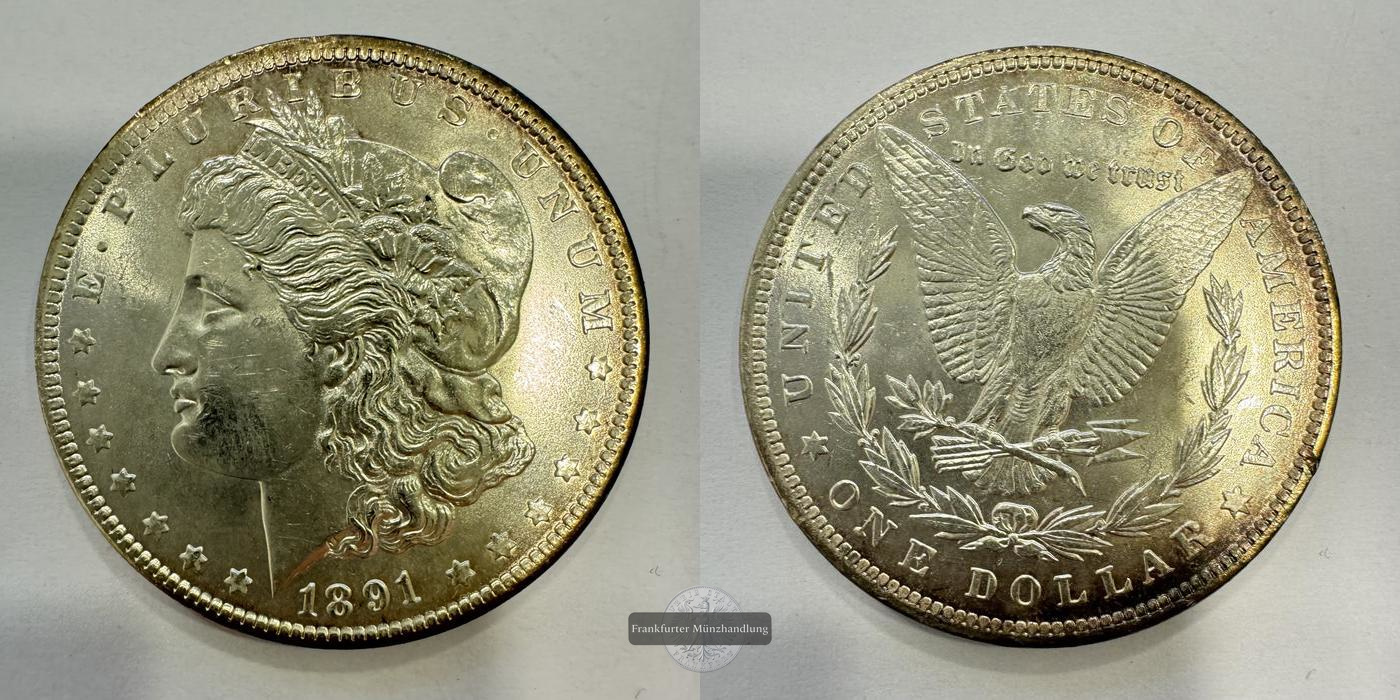  USA / 1 Dollar 1891 (1878-1921) Morgan Dollar FM-Frankfurt KM#110 Feinsilber: 24,057g   
